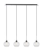 Lori Linear Pendant, 4 Light Adjustable E27, Polished Chrome/Clear Open Mouth Round Globe Shades