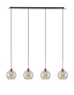 (KOOMS) Lori Linear Pendant, 4 Light Adjustable E27, Polished Chrome/Iridescent Open Mouth Round Globe Shades