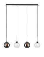 Lori Linear Pendant, 4 Light Adjustable E27, Polished Chrome/Clear/Smoke Open Mouth Round Globe Shades