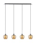 Lori Linear Pendant, 4 Light Adjustable E27, Polished Chrome/Amber Wine Shades