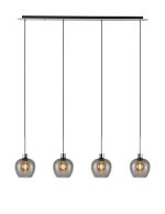 Lori Linear Pendant, 4 Light Adjustable E27, Polished Chrome/Smoke Wine Shades