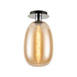 Lori 15cm Round Ceiling Flush, 1 Light Flush Fitting E27, Polished Chrome/Amber Slim Curved Trapezium Shades