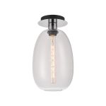 Lori 15cm Round Ceiling Flush, 1 Light Flush Fitting E27, Polished Chrome/Clear Slim Curved Trapezium Shades