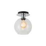 Lori 20cm Round Ceiling Flush, 1 Light E27, Polished Chrome/Clear Open Mouth Round Globe Shade