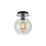 (KOOMS) Lori 15cm Round Ceiling Flush, 1 Light Flush Fitting E27, Polished Chrome/Iridescent Open Mouth Round Globe Shades