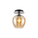 Lori 15cm Round Ceiling Flush, 1 Light Flush Fitting E27, Polished Chrome/Amber Wine Shades