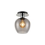 Lori 15cm Round Ceiling Flush, 1 Light Flush Fitting E27, Polished Chrome/Smoke Wine Shades