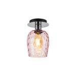 Lori 15cm Round Ceiling Flush, 1 Light Flush Fitting E27, Polished Chrome/Pink Ripple Wine Shades