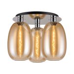Lori 40cm Round Ceiling Flush, 3 Light Flush Fitting, Polished Chrome/Amber Slim Curved Trapezium Shades