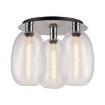 Lori 40cm Round Ceiling Flush, 3 Light Flush Fitting, Polished Chrome/Clear Slim Curved Trapezium Shades