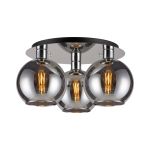 Lori 40cm Round Ceiling Flush, 3 Light Flush Fitting, Polished Chrome/Chrome Open Mouth Round Globe Shades