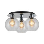 Lori 50cm Round Ceiling Flush, 3 Light FE27, Polished Chrome/Clear Open Mouth Round Globe Shades