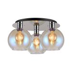 (KOOMS) Lori 40cm Round Ceiling Flush, 3 Light Flush Fitting, Polished Chrome/Iridescent Open Mouth Round Globe Shades