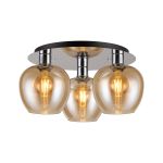 Lori 40cm Round Ceiling Flush, 3 Light Flush Fitting, Polished Chrome/Amber Wine Shades