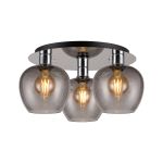Lori 40cm Round Ceiling Flush, 3 Light Flush Fitting, Polished Chrome/Smoke Wine Shades