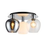 (KOOMS) Lori 40cm Round Ceiling Flush, 3 Light Flush Fitting, Polished Chrome/Chrome/Opal/Clear Wine Shades
