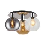 Lori 50cm Round Ceiling Flush, 3 Light E27, Polished Chrome/Clear/Smoke/Amber Open Mouth Round Globe Shades