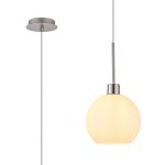 Lori 1.7m Single Pendant, 1 Light Adjustable E27, Satin Nickel/Opal Open Mouth Round Globe Shades