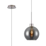 Lori 1.7m Single Pendant, 1 Light Adjustable E27, Satin Nickel/Smoke Open Mouth Round Globe Shades