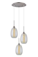 Lori 40cm Round Pendant, 3 Light Adjustable E27, Satin Nickel/Iridescent Slim Curved Trapezium Shades