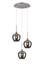 (KOOMS) Lori 40cm Round Pendant, 3 Light Adjustable E27, Satin Nickel/Chrome Wine Shades