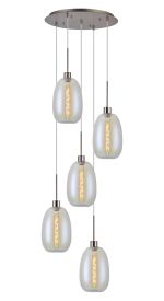 Lori 45cm Round Pendant, 5 Light Adjustable E27, Satin Nickel/Iridescent Slim Curved Trapezium Shades