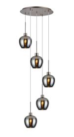 (KOOMS) Lori 45cm Round Pendant, 5 Light Adjustable E27, Satin Nickel/Chrome Wine Shades