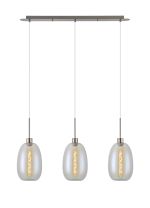 Lori Linear Pendant, 3 Light Adjustable E27, Satin Nickel/Iridescent Slim Curved Trapezium Shades