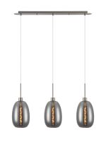 (KOOMS) Lori Linear Pendant, 3 Light Adjustable E27, Satin Nickel/Smoke Slim Curved Trapezium Shades