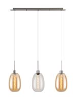 Lori Linear Pendant, 3 Light Adjustable E27, Satin Nickel/Clear/Amber Slim Curved Trapezium Shades