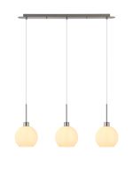 Lori Linear Pendant, 3 Light Adjustable E27, Satin Nickel/Opal Open Mouth Round Globe Shades