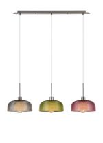 Lori Linear Pendant, 3 Light Adjustable E27, Satin Nickel/Smoke Blue/Moss Green/Purple Prismatic Dome Shades