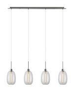 Lori Linear Pendant, 4 Light Adjustable E27, Satin Nickel/Clear Slim Curved Trapezium Shades