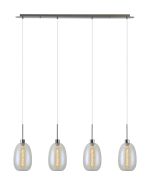 Lori Linear Pendant, 4 Light Adjustable E27, Satin Nickel/Iridescent Slim Curved Trapezium Shades