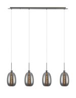 (KOOMS) Lori Linear Pendant, 4 Light Adjustable E27, Satin Nickel/Smoke Slim Curved Trapezium Shades