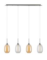 Lori Linear Pendant, 4 Light Adjustable E27, Satin Nickel/Clear/Amber Slim Curved Trapezium Shades
