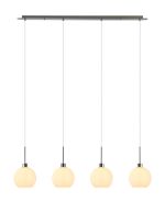Lori Linear Pendant, 4 Light Adjustable E27, Satin Nickel/Opal Open Mouth Round Globe Shades