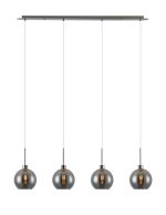 Lori Linear Pendant, 4 Light Adjustable E27, Satin Nickel/Smoke Open Mouth Round Globe Shades