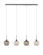 Lori Linear Pendant, 4 Light Adjustable E27, Satin Nickel/Clear/Smoke Wine Shades
