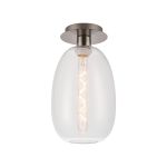 Lori 15cm Round Ceiling Flush, 1 Light Flush Fitting E27, Satin Nickel/Clear Slim Curved Trapezium Shades