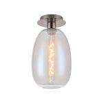 Lori 15cm Round Ceiling Flush, 1 Light Flush Fitting E27, Satin Nickel/Iridescent Slim Curved Trapezium Shades