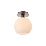 Lori 15cm Round Ceiling Flush, 1 Light Flush Fitting E27, Satin Nickel/Opal Open Mouth Round Globe Shades
