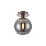 Lori 15cm Round Ceiling Flush, 1 Light Flush Fitting E27, Satin Nickel/Smoke Open Mouth Round Globe Shades