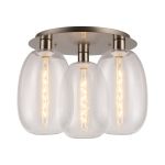 Lori 40cm Round Ceiling Flush, 3 Light Flush Fitting, Satin Nickel/Clear Slim Curved Trapezium Shades