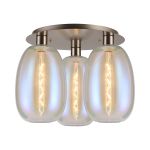 Lori 40cm Round Ceiling Flush, 3 Light Flush Fitting, Satin Nickel/Iridescent Slim Curved Trapezium Shades