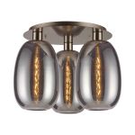 (KOOMS) Lori 40cm Round Ceiling Flush, 3 Light Flush Fitting, Satin Nickel/Smoke Slim Curved Trapezium Shades