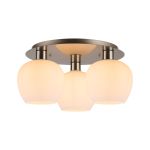Lori 40cm Round Ceiling Flush, 3 Light Flush Fitting, Satin Nickel/Opal Wine Shades