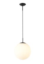 Miranda 30cm Ball Pendant 1 Light E27 Black Suspension With Frosted White Glass Globe