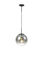 Miranda 30cm Ball Pendant 1 Light E27 Black Suspension With Matt Black/Smoke Fade Glass Globe