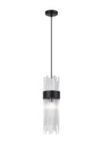Mikka 12.5cm Single Pendant, 1 Light E14, IP44, Satin Black/Clear